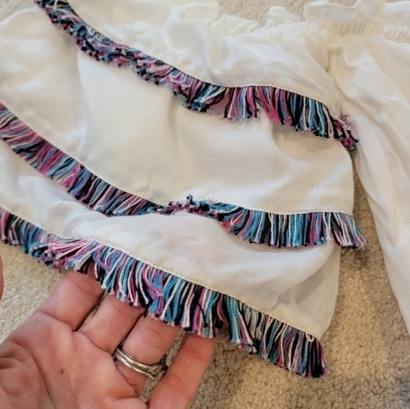 Red Carter x Anthropologie Off The Shoulder Tiered Fringe Sleeve Tassel Crop Top - Picture 11 of 13